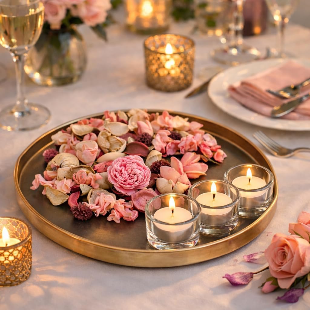 Coffret de Pot-pourri Parfumé Fleurs Roses avec 3 Bougies Chauffe-Plat