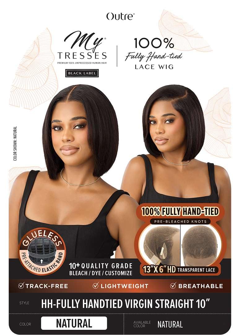 Outre Mytresses Black - 100% Full Hand-Tied Human Hair Wig - Virgin Straight 10" (NATURAL)