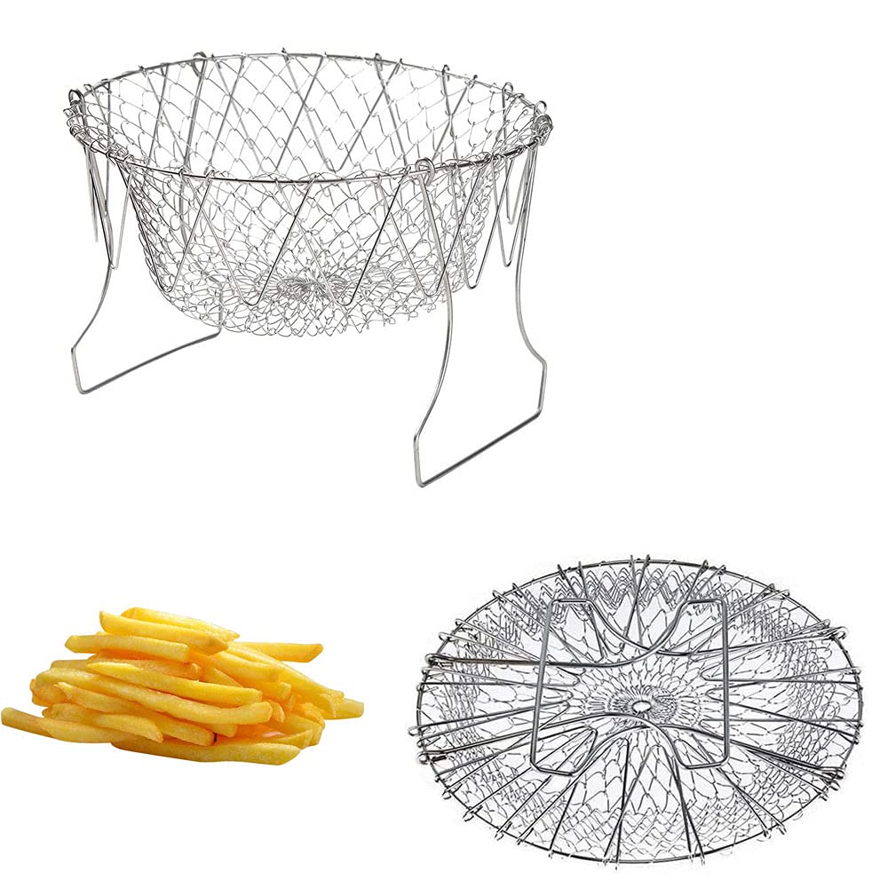 Set 2 Cestelli Per Frittura Pieghevoli In Acciaio Inox - Per Friggere, Cuocere A Vapore E Scolare - Foto 7