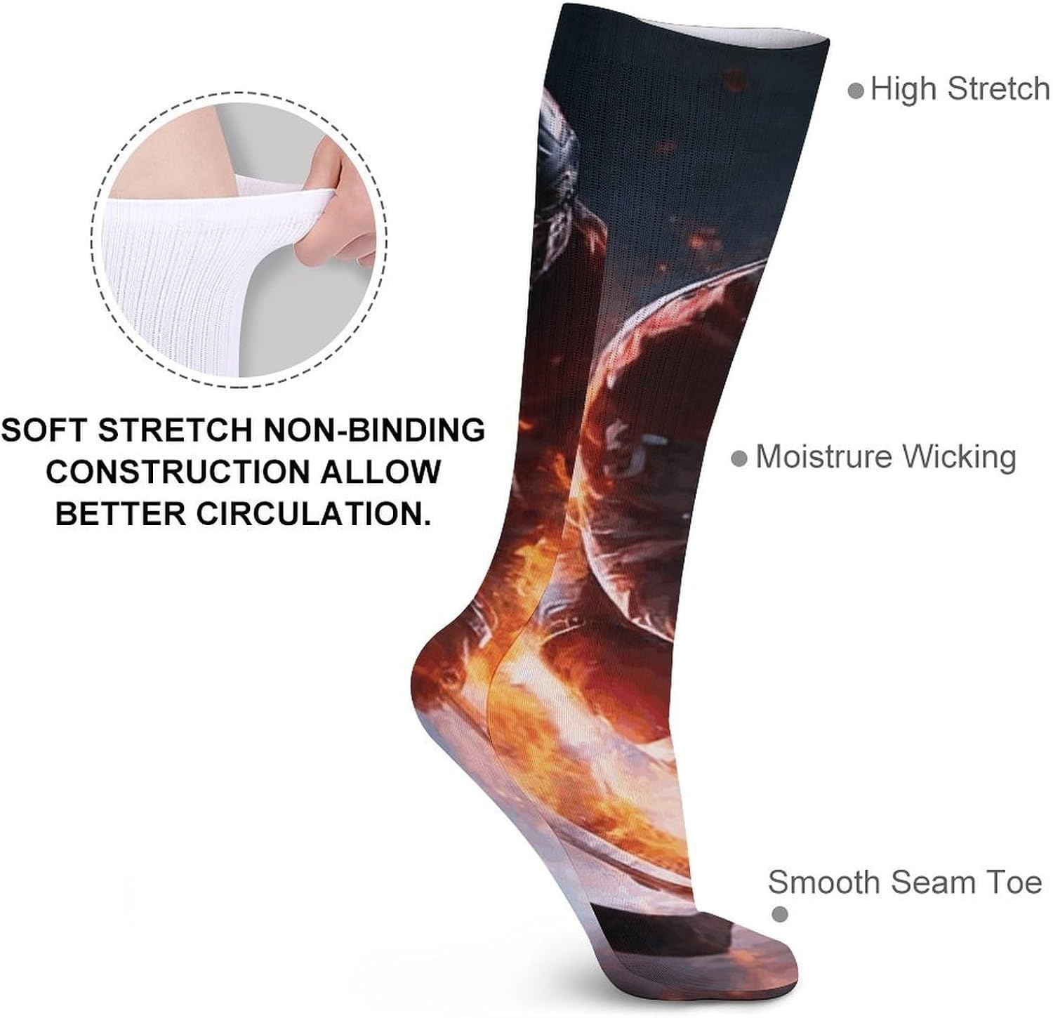 5 Pairs Knee High Socks Ice Hockey Long Tube Boot Seamless Toe