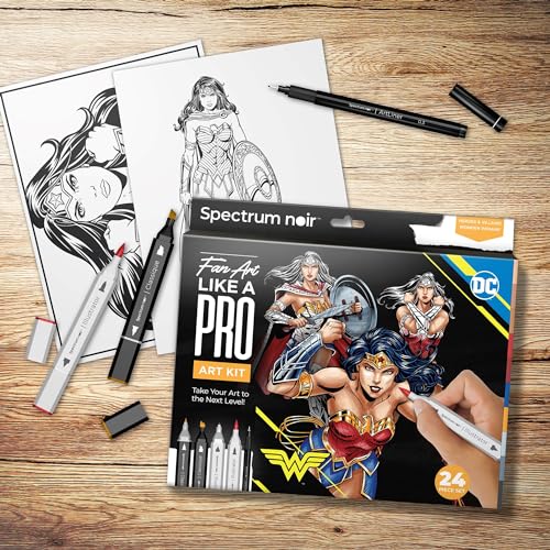 DC Comics Wonder Woman Art Colouring Set, Fan-Art Like a Pro Kit by Spectrum Noir -24 Pieces Including Premium Colouring Book - Image 4