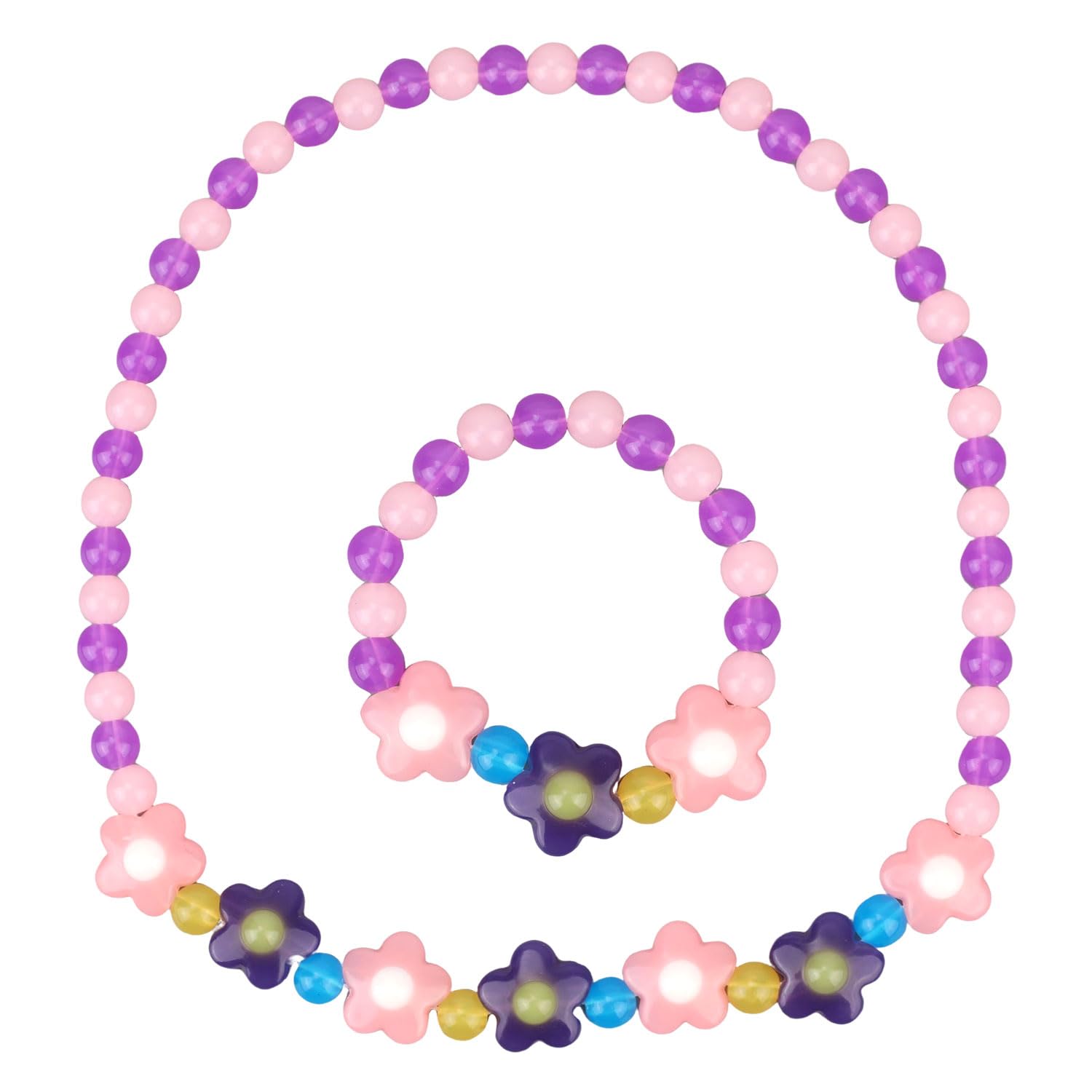 Mikovivi Girls Jewelry Set, Cute Toddler Girl Jewelry Colored Flower Beaded Necklace and Bracelet Toddler Bracelets Toddler Necklace for Girls Costume Jewelry for Party Favors (Style 1)