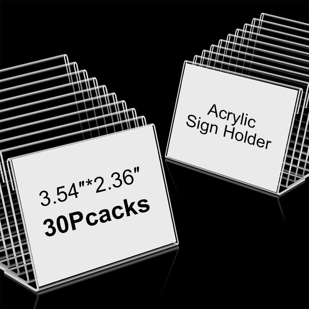 OFIFO® Clear Acrylic Display Stand 30 Pack, 9x6cm L Shaped Sign Holder for Table, Price Tag, Name Card, Menu, Buffet Food Label, Desk Label, Retail, Wedding, Transparent Tabletop Place Card Holder-image-5