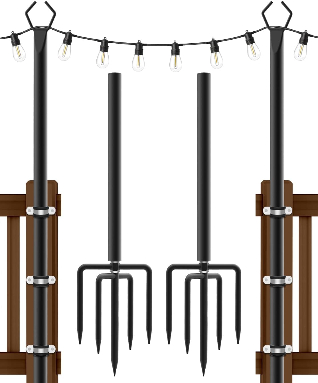 String Light Poles,Metal Light Poles for Outside String Lights,with Fork,Hanging Light Poles for Patio,Backyard,Garden,Deck,Party,Wedding