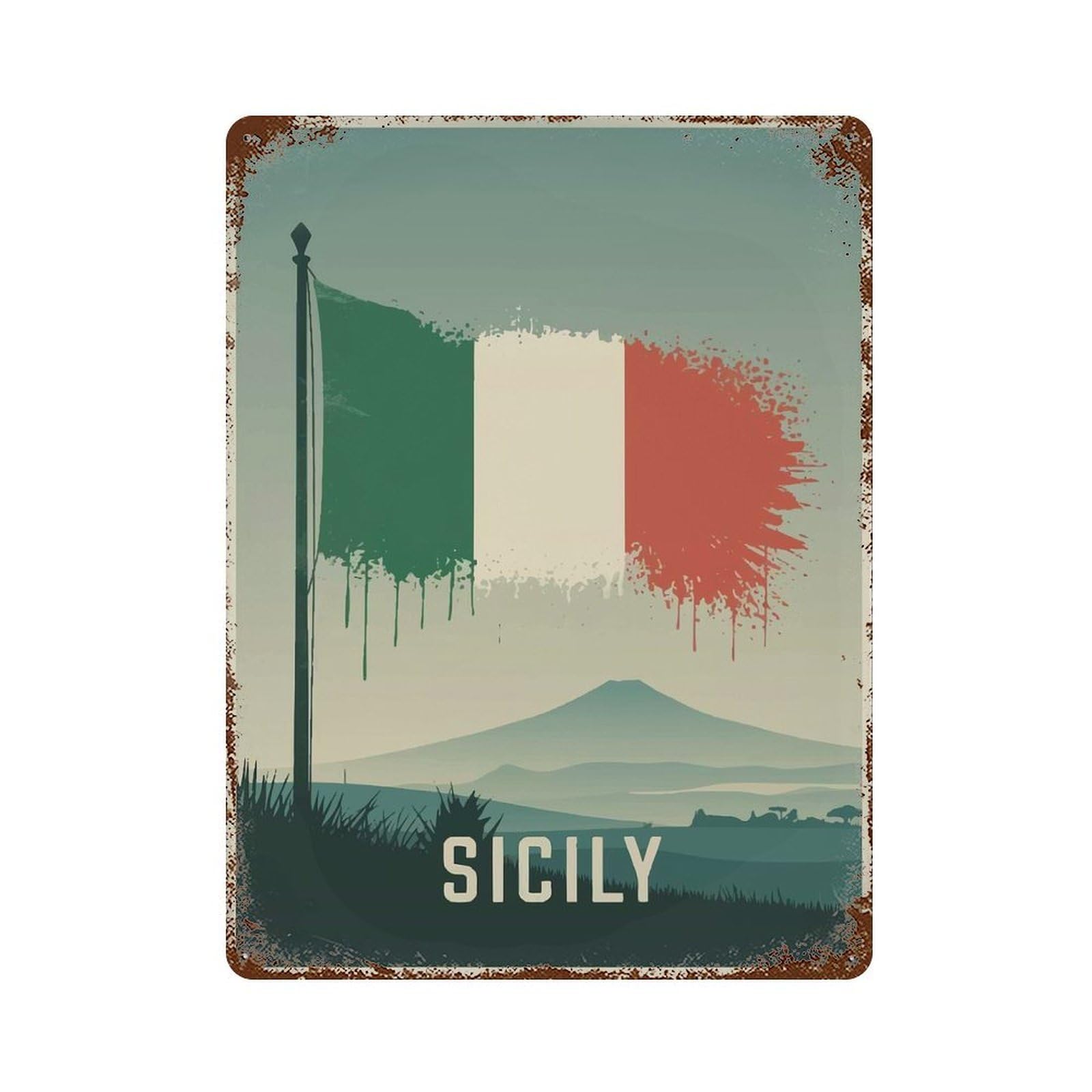 Sicily Italian Flag Decorative Tin Sign 15.7"x11.8", Industrial Home Decor for Garage, Pub Or Kitchen