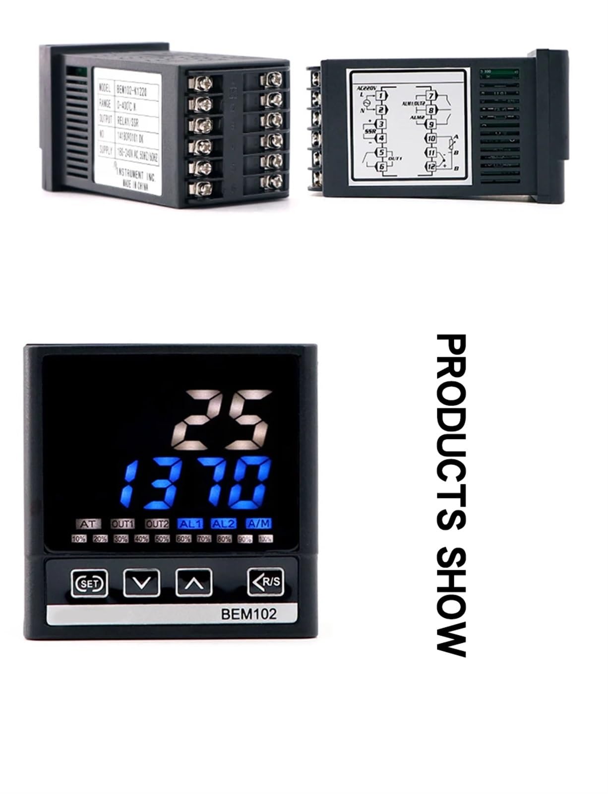 Termostato controlador de temperatura Digital PID con disipador de calor de SSR-40DA de sonda termopar K de 2 salidas(2 output set 3)