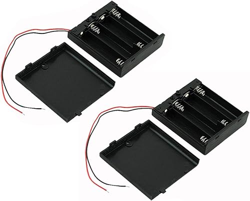 Ogrmar Interruptor de encendido/apagado 4 x 1.5V AA batería titular de la caja conduce negro con tapa 2 unids