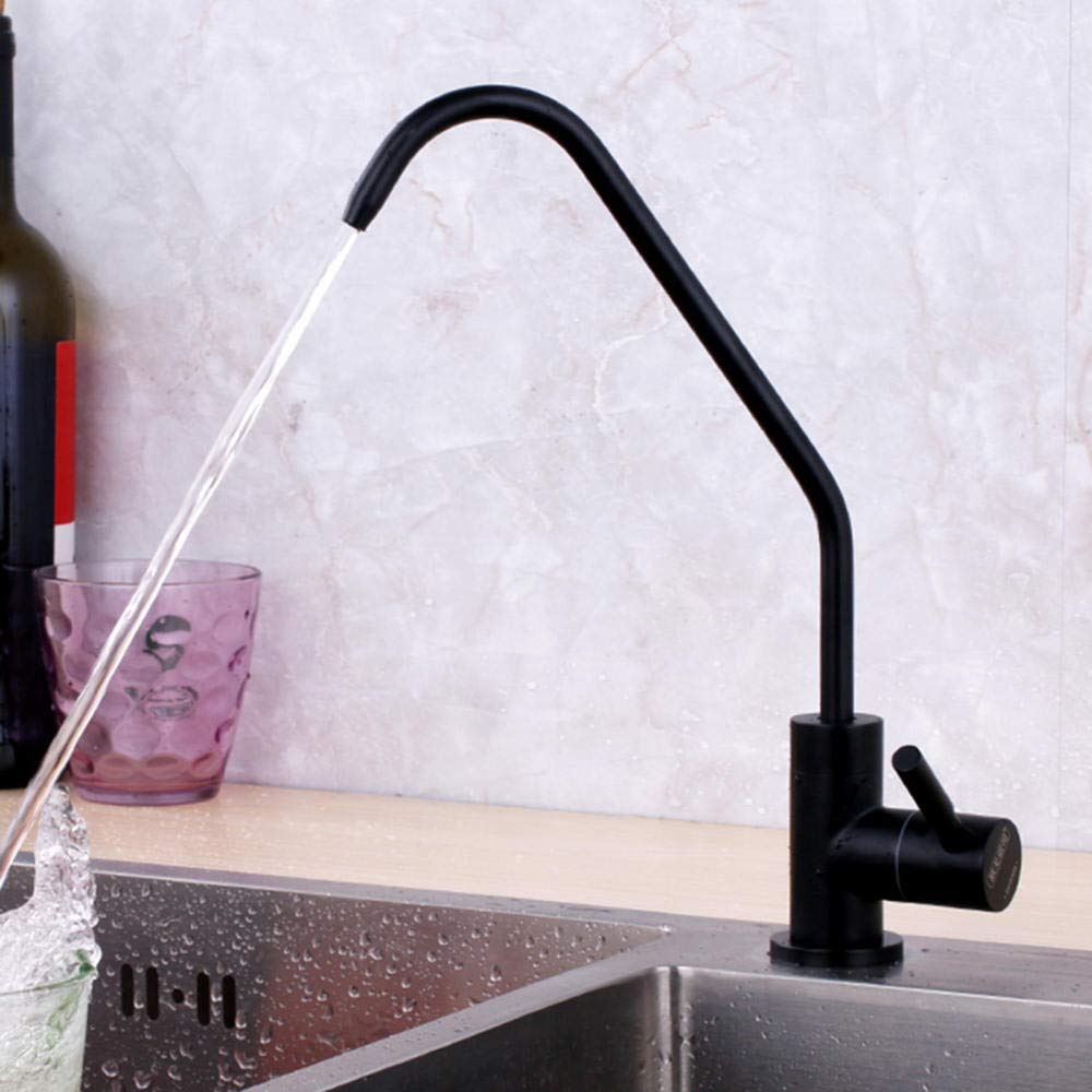 Grifo de filtro de agua de ósmosis de 1/4 pulgadas, purificador de agua potable directo negro, grifo de cocina giratorio de acero inoxidable para agua potable limpia, fácil instalación