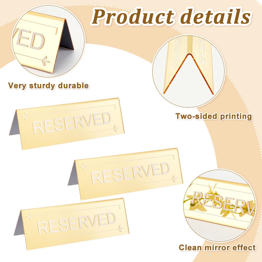 OLYCRAFT 10 panneau de Table Réservé 15x5x4.5 cm en Acrylique pour Dessus de Table Réservé Panneau de Réservation de Siège Double Face pour Mariage Fête D'Anniversaire Réunion – Doré
