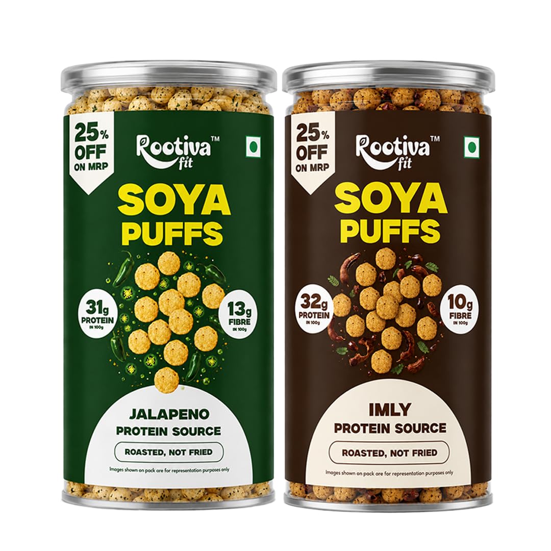 ROOTIVAFIT Soya Puffs, Imly and Jalapeno Flavour, Roasted not Fried, High Protein and Fibre Snack, Pack of 2 | New-image-33