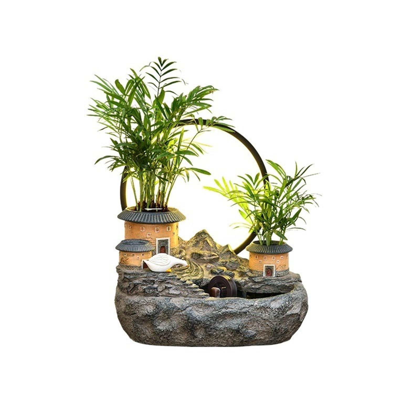 Water Feature Tabletop Fountain Rockery and Water Earthen Building Ornaments for Home Decor
