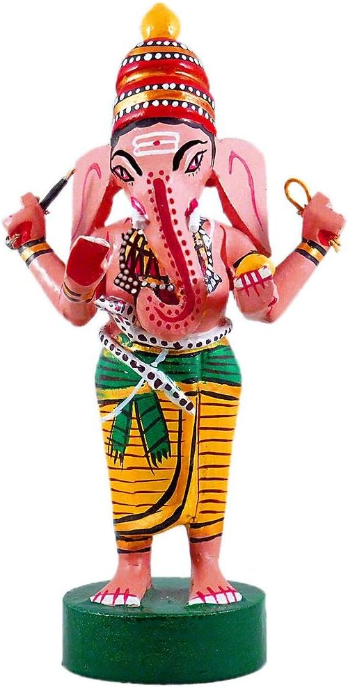 Lord Ganesha - Multicolor Wooden Kondapalli Doll - 7.25 x 4 x 2.5 inches (SD03)