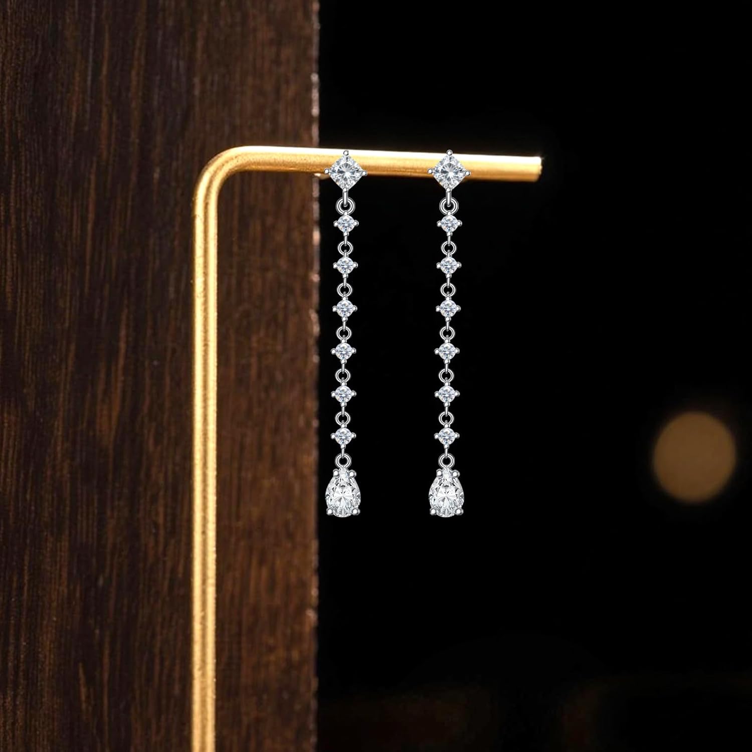 Moissanite Dangle Earrings for Women, 925 Sterling Silver Long Drop Earrings Wedding Earrings for Brides Bridesmaid Jewelry Gifts - Image 4