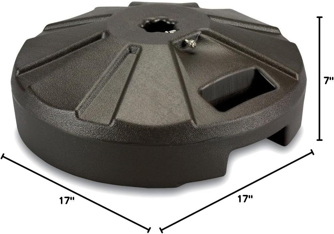 Patio Living Concepts, 00237, Durable Rust Free Molded Resin, Patio Umbrella Base, 50 pounds Holding Force, 16"D & 6 1/2" H, Bronze