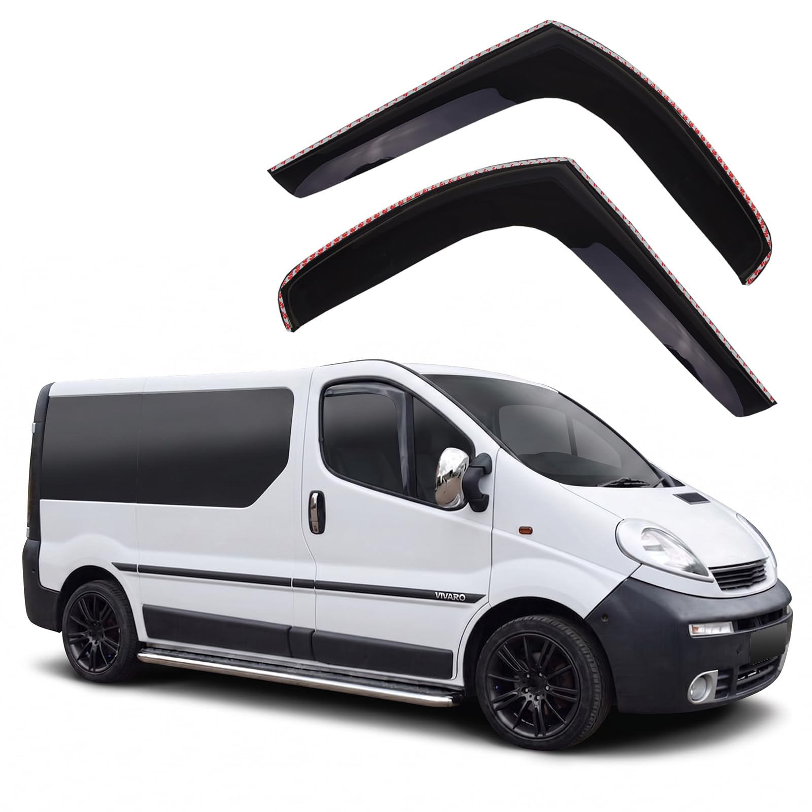 J&J AUTOMOTIVE GD Déflecteurs d'air et de Vent pour Opel Vivaro 2001-2014 2pcs, Teintés, Avant et Arrière, Aérodynamique