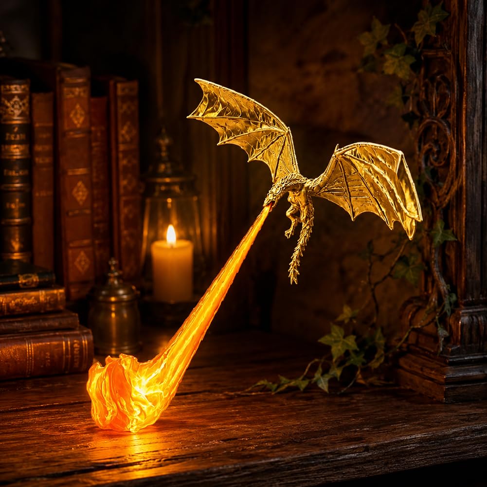 Flying Dragon Bookshelf Decor, 3D Printed Fantasy Shelf Light