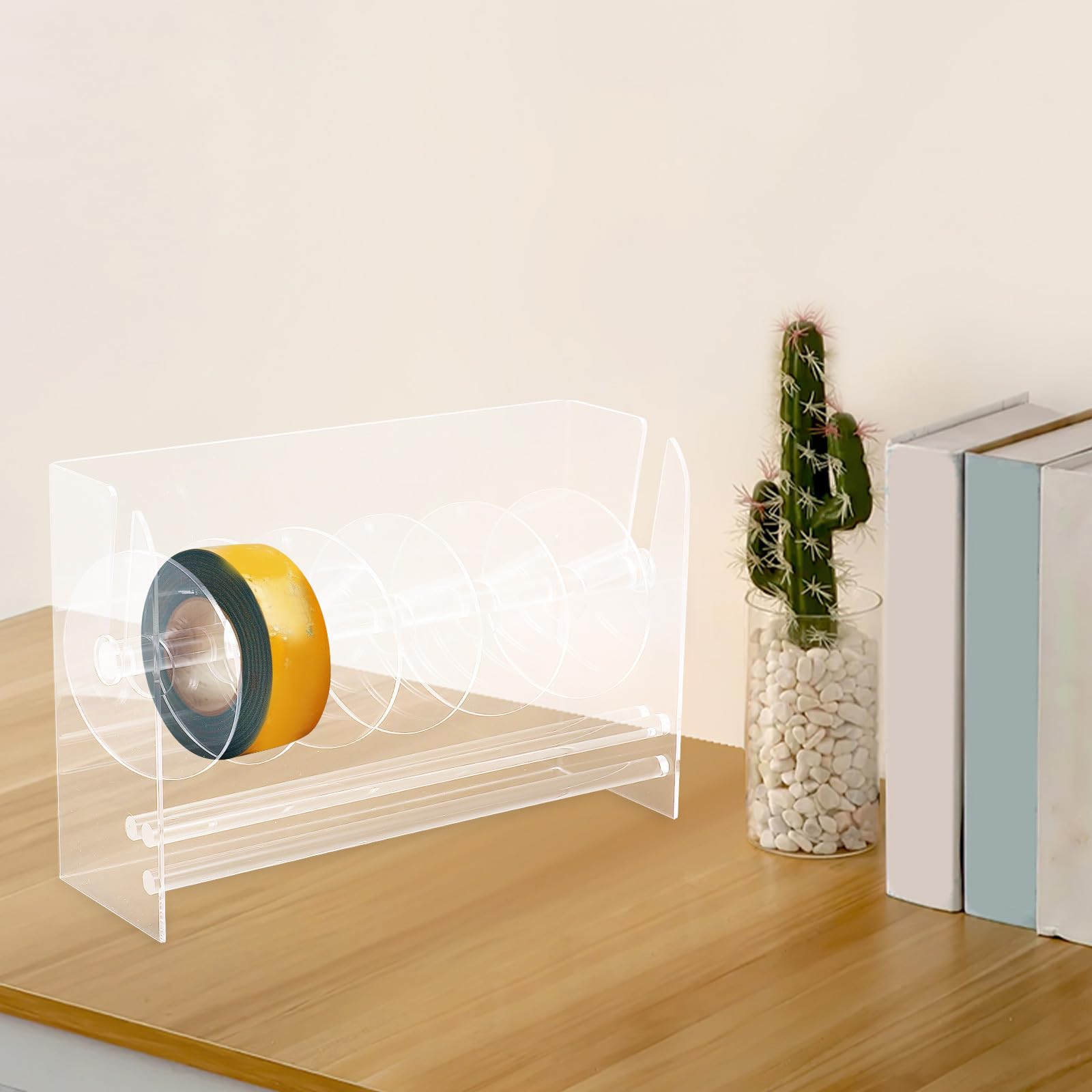 Verstellbarer Etikettenrollenspender Transparenter Organizer mit 7 Fächern aus Acryl Einfacher und Benutzerfreundlicher Aufkleberrollenhalter für Büro und Schreibtisch