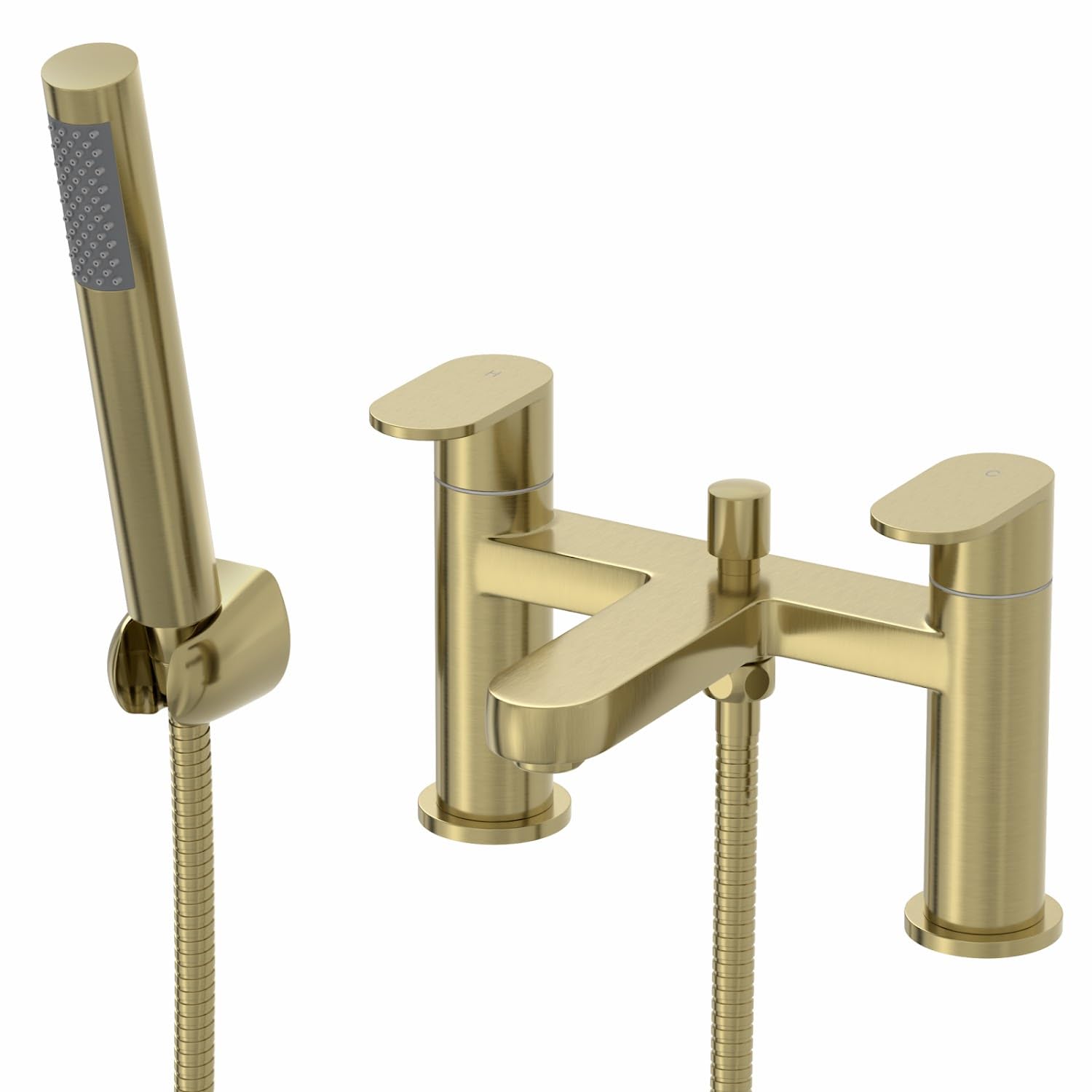 Architeckt Brass Architeckt® Lund Bathroom Bath Shower Mixer Tap Handset Hose Attachment Twin Lever Handle For Bathtub Modern, Brushed