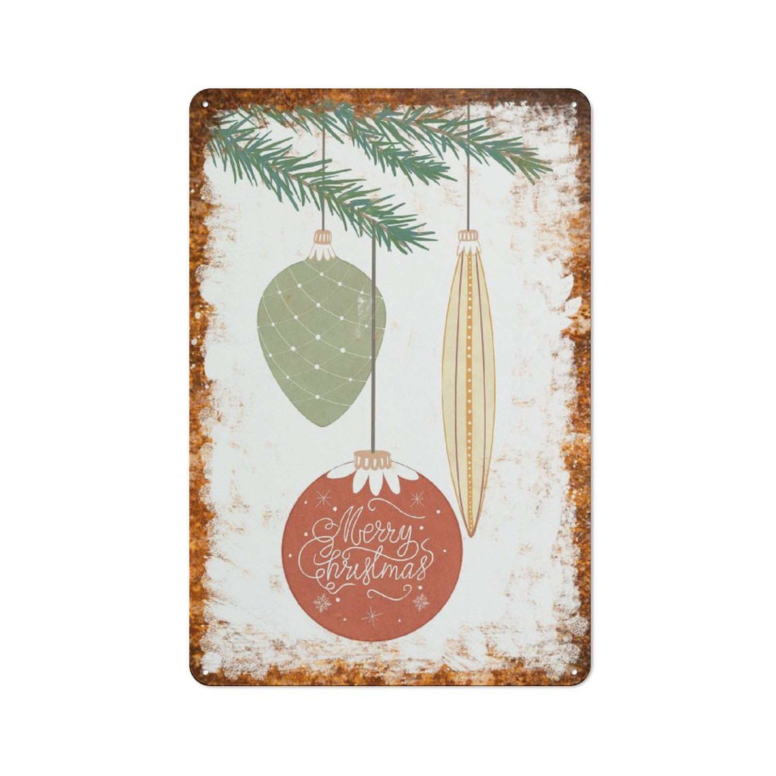peiyeety Metal Tin Sign Christmas Ornaments With Merry Christmas Text Pattern Vintage Rustic Wall Art Kitchen Bathroom Bedroom Living Room Farmhouse Garage Home Bar Laundry Room Porch Patio 6x8 Inch