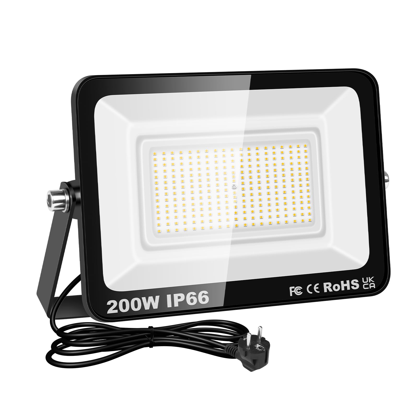 SKYWORLD 200W LED Außenstrahler 2x IP66 Wasserdicht | 4000K Kaltweiß | Superhell mit Stecker | Für Garten, Hof, Garageneinfahrt & Außenbereich