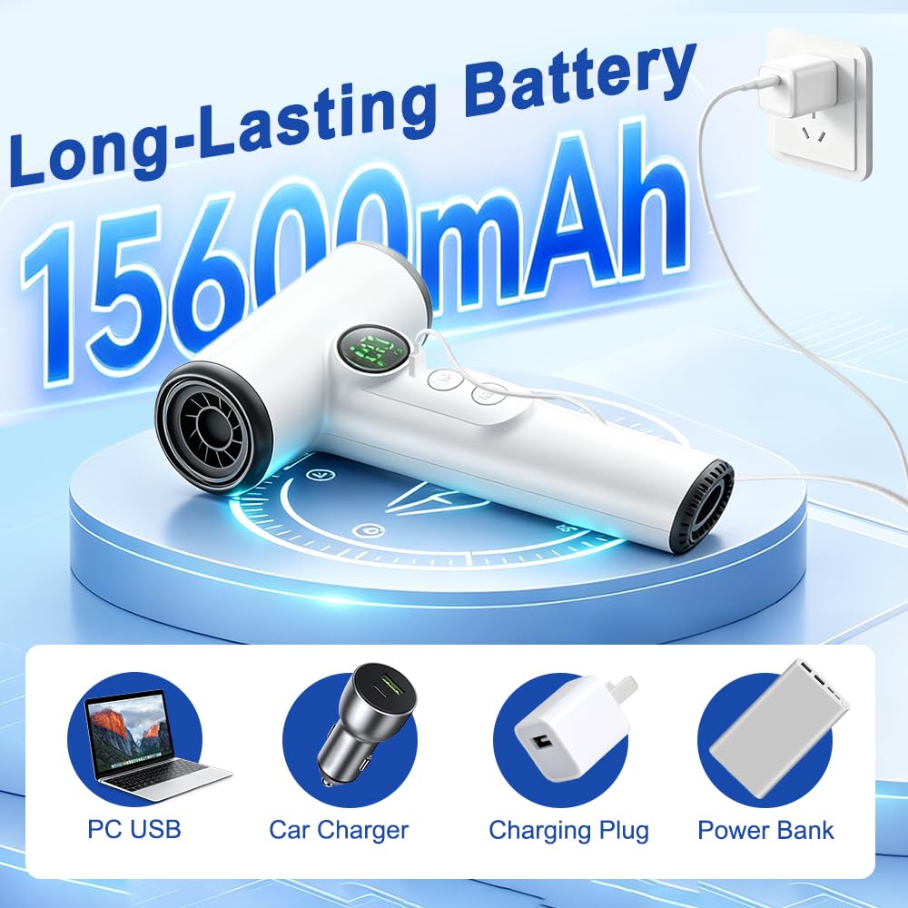 Akku Haartrockner, 200W Tragbarer Akku Föhn mit Digitalem Bildschirm, 100 Temperaturen &Geschwindigkeiten, 15600mAh Aufladung Reisefön Kabellos Tragbarer Haartrockner für Reisen, Camping, Schlafsäle