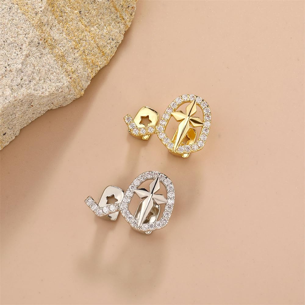 Cross Dental Grills for Women Men Cubic Zirconia Crystal Tooth Cap Grillz Halloween Party Jewelry Gold-Tone Plated Mouth Grills Fashion Unisex Hip Hop Rapper Outfits Concert Theme Accessory