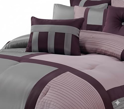 Miniatura 4 de SheetsnThings El juego de edredón Morgan Lilac de lujo de 12 piezas tamaño King incluye un edredón, fundas de almohada estándar, fundas europeas,