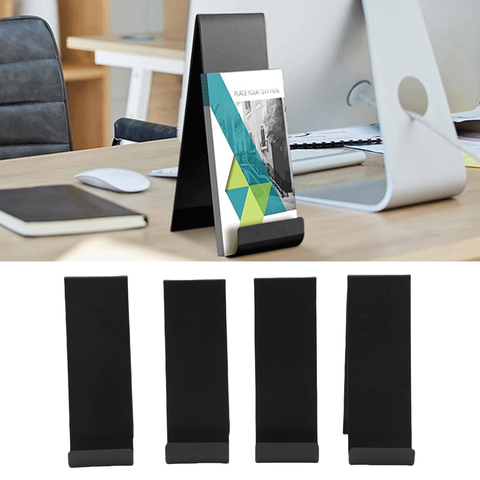 Yosoo Health Gear Stand per Display in Brochure in Metallo da 4 Pacchetti, Organizzatore di Letteratura da Tavolo Verticale per Negozi e Fiere, Supporto per Volantini per Controsoffitto Nero per