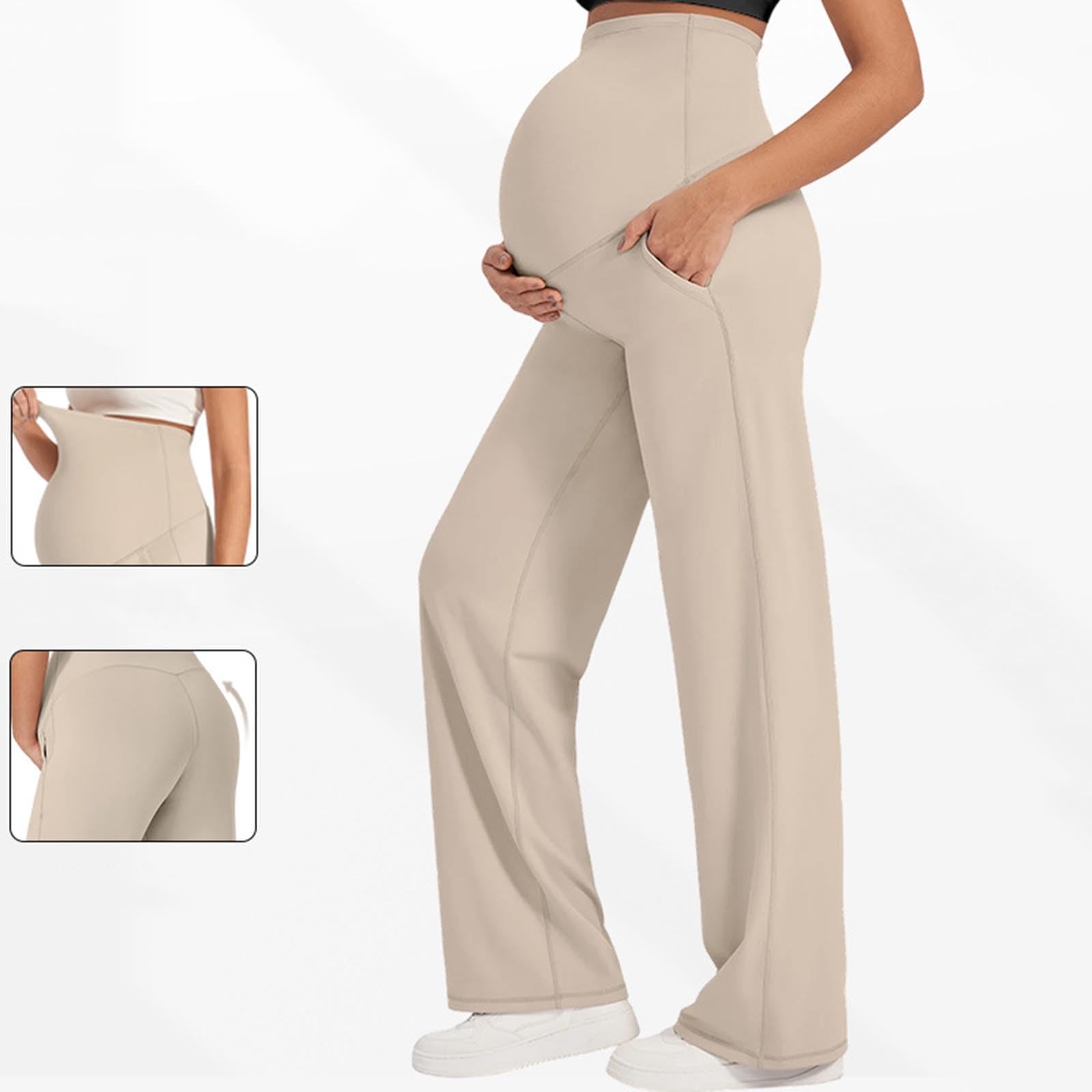 Pantalones de Maternidad para Mujer Cintura Alta Elástica Pantalones Deportivos de Pernera Ancho Recta para Embarazo Suaves Cómodos Pantalon Yoga con Bolsillos Casual Elástico Legging Push Up