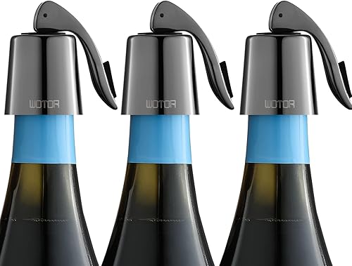 WOTOR Tapones de vino de acero inoxidable para botella de vino, tapón con silicona reutilizable, ahorro de vino, a prueba de fugas, mantiene fresco,