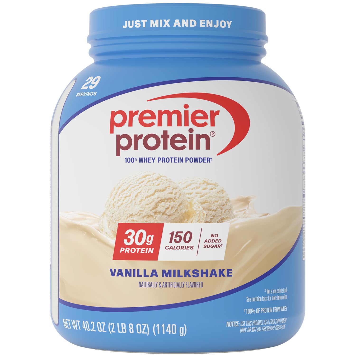 Protein Powder, 30g Protein, 1g Sugar, No Soy Ingredients, Gluten Free, Vanilla Milkshake, 29 Servings, 40.2oz