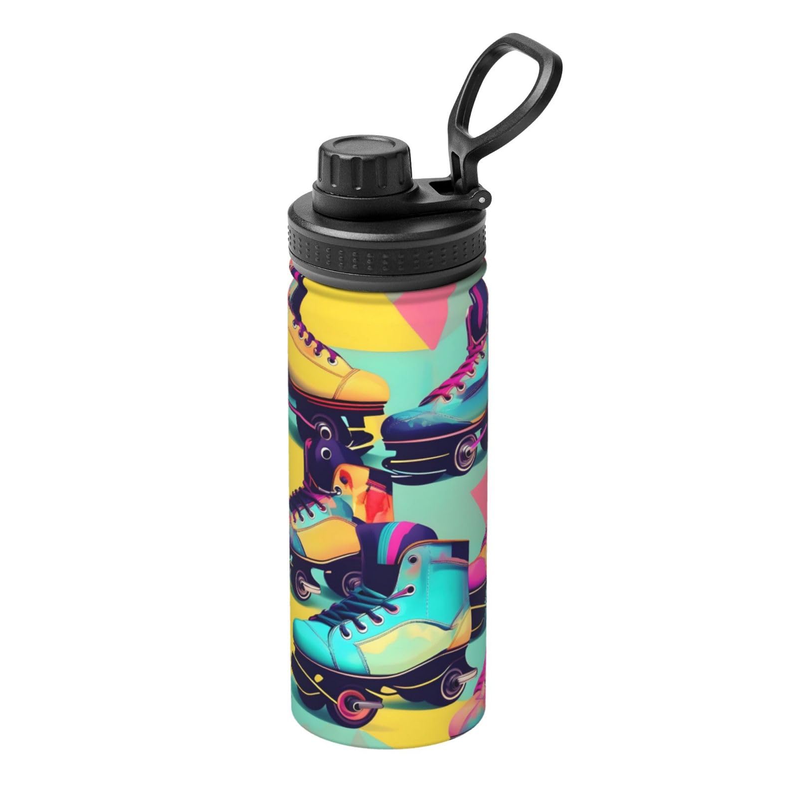 Colorful Roller Skates Insulated Water Bottle - 18 Oz Stainless Steel, Double-Wall, Leak-Proof For Sports & Outdoor - View #3