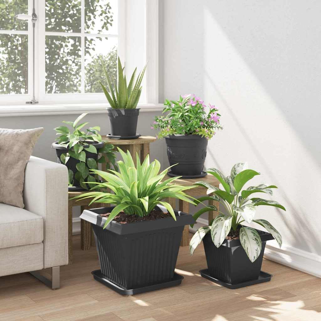 6er Set Quadratischer Blumentopf Schwarz 38x38x30 cm, Moderner Pflanzkübel aus Kunststoff für Außen und Innen, Wetterfester Pflanztopf für Garten Balkon und Terrasse