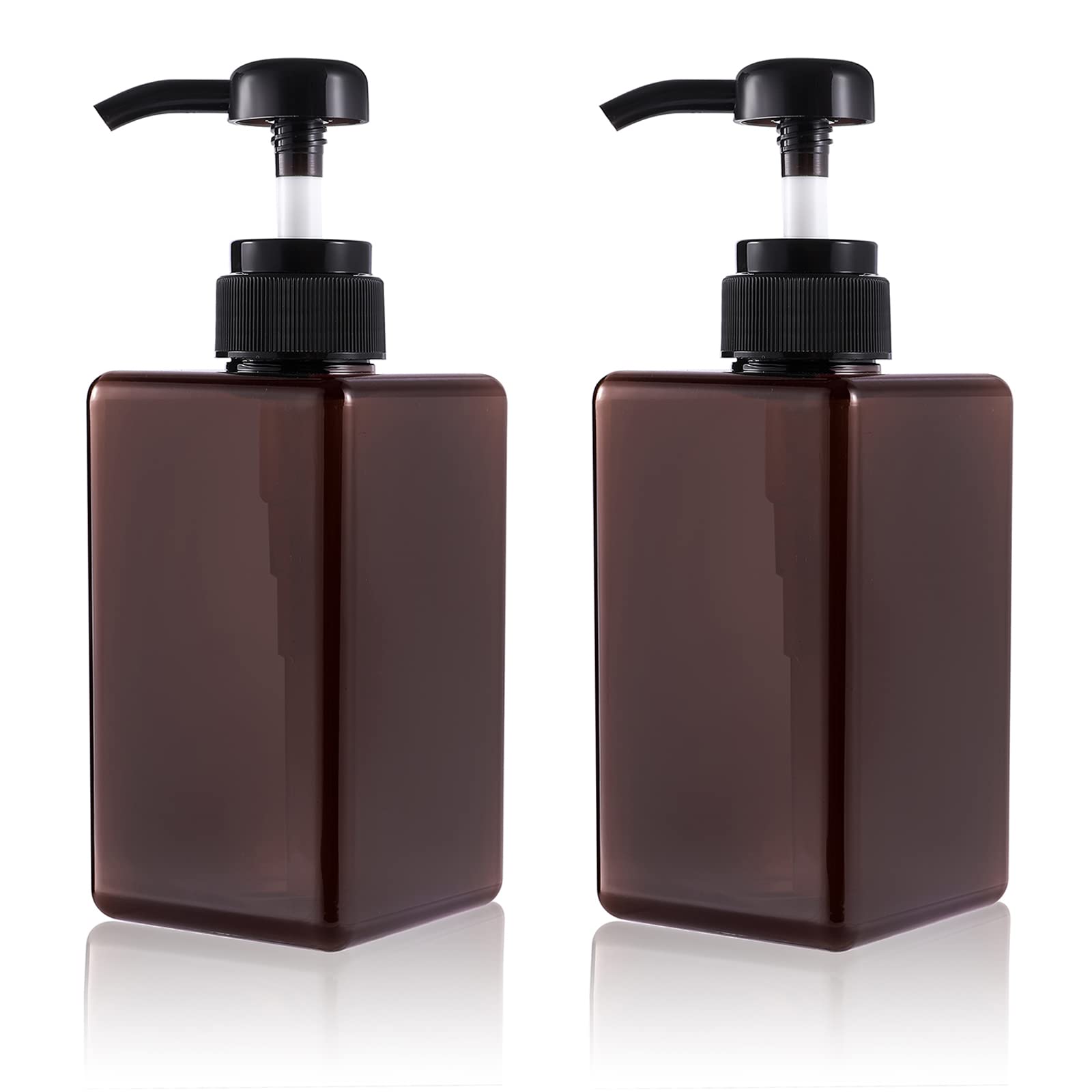 Pump Bottle, 15oz / 450ml Pump Lotion Dispenser Empty Bottle, Refillable PET Plastic Pump Bottle Liquid Container, Multipurpose for Emulsion Shampoo or Body Wash Bottle, 2 Pack