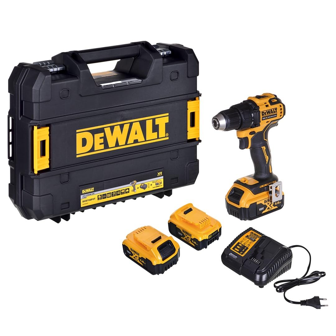 DEWALT Trapano avvitatore XR 18 V senza fili, 3 batterie 5 Ah DCD708P3T-QW