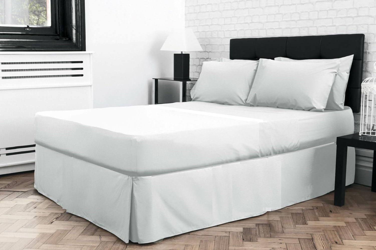 7' Emperor Size Bed Pleated BASE PLATFORM VALANCE Sheet 7' x 7' (84" x 84") (UNDER MATTRESS) (White)