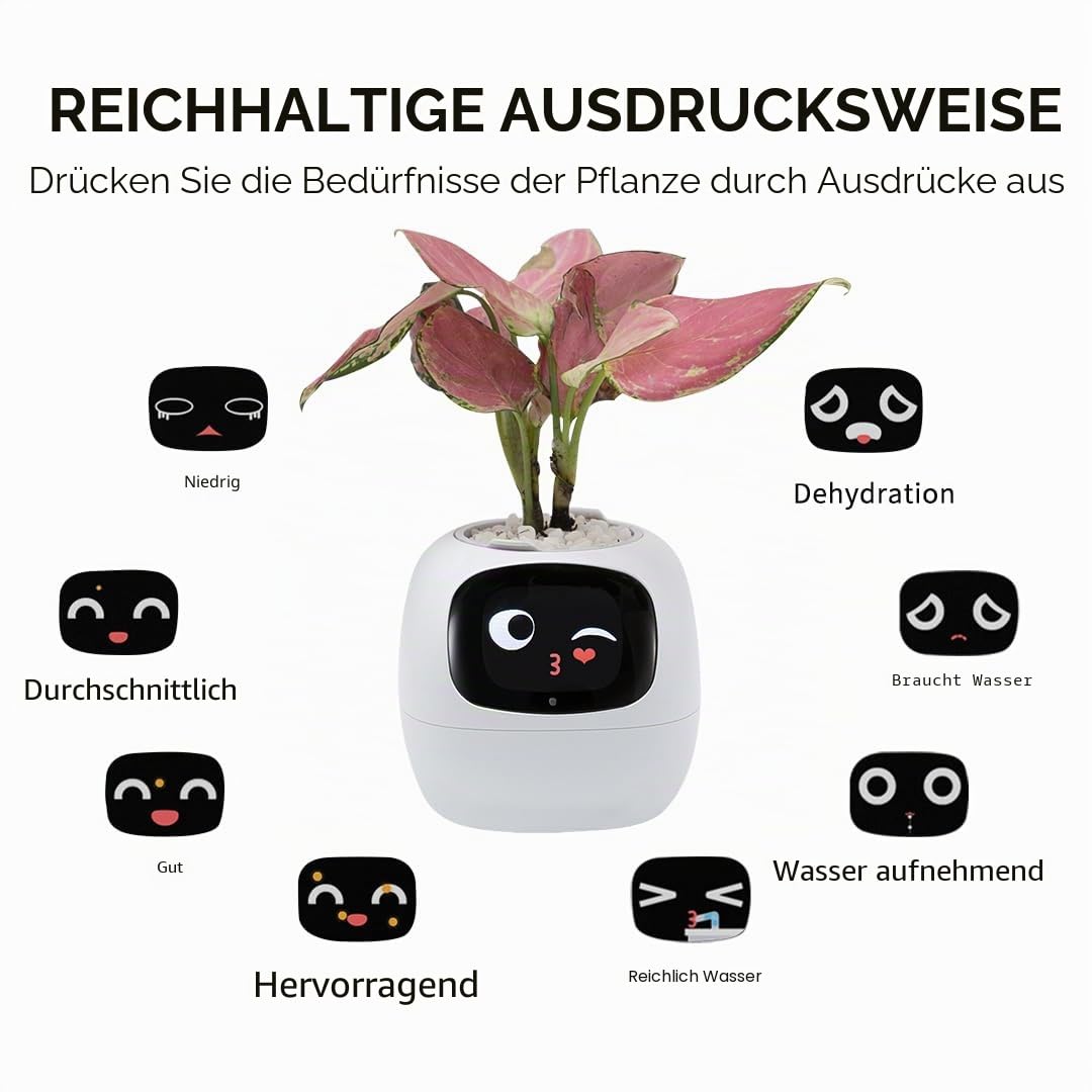 Niedlicher Intelligenter Blumentopf, Interaktiver Blumentopf, Multifunktional, Intelligent, 10 cm Pflanzt?pfe F¨¹r Den Innenbereich, Geschenk, F¨¹r Sukkulenten und Andere (wei?)