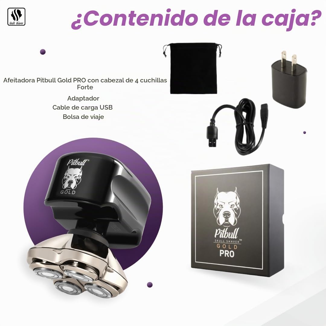 Pitbull Gold Pro Afeitadora de Cabeza y Rostro - Mejor Afeitadora Eléctrica Hombre - Afeita en Húmedo y Seco - Afeitadora Hombre