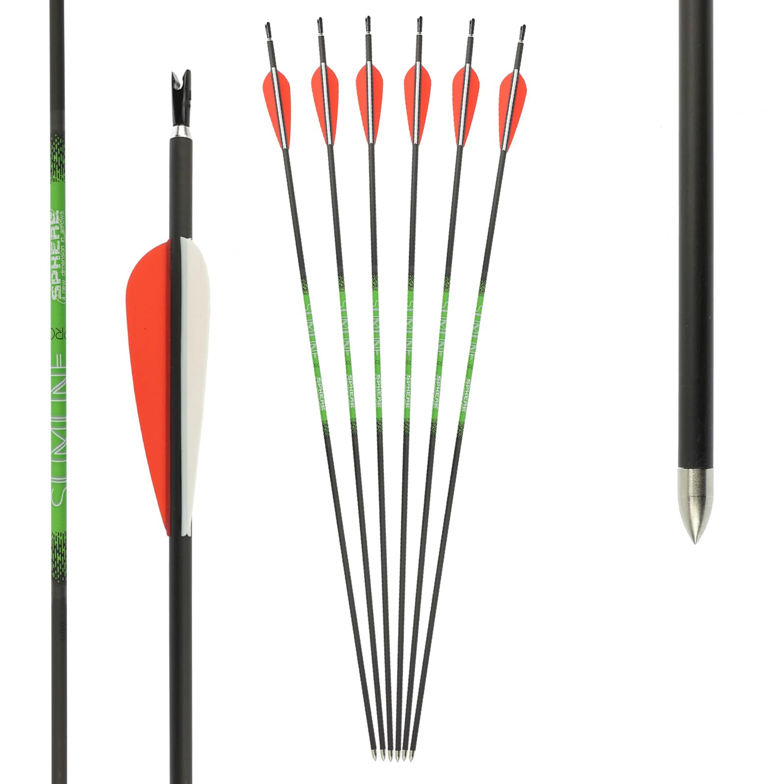 6er Pack - Carbonpfeil - Sphere Slimline Pro - mit Vanes - Spine: 800 (15-35 lbs) - 30 Zoll; Bogenschießen mit Pfeil und Bogen, Bogensport