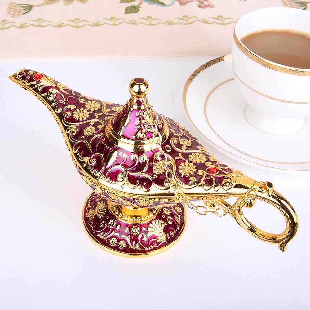 Vintage Aladdin Magic Genie Lamp Light for Home Party Wedding Table Decoration & Gift,Classic Zinc Alloy Arabian Lamp Jewelry Box (Gold & Purple)