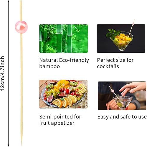 Miniatura 58 de 120 palillos de cóctel para aperitivos, palillos de cóctel para bebidas, palillos de dientes de bambú, palillos de dientes elegantes