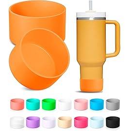 KTKUDY 2Pcs Silicone Boot for Stanley Quencher Tumbler H2.0 30 oz 40 oz & IceFlow 20 oz 30 oz & Intended for Hydro Flask Water Bottle 12-24 oz - Cup Bottom Accessories Fits Stanley Cup, Orange