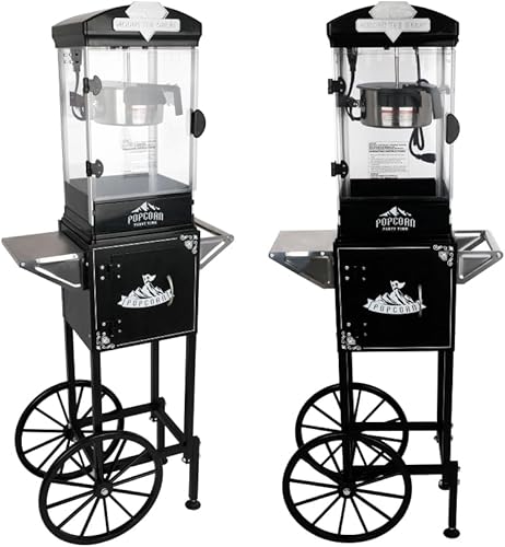 Vintage Popcorn Machine with Retro Cart & Wheels One-Touch Home Theater Popcorn Maker for Family Gatherings & Small Cafés, 60 Cups per Batch