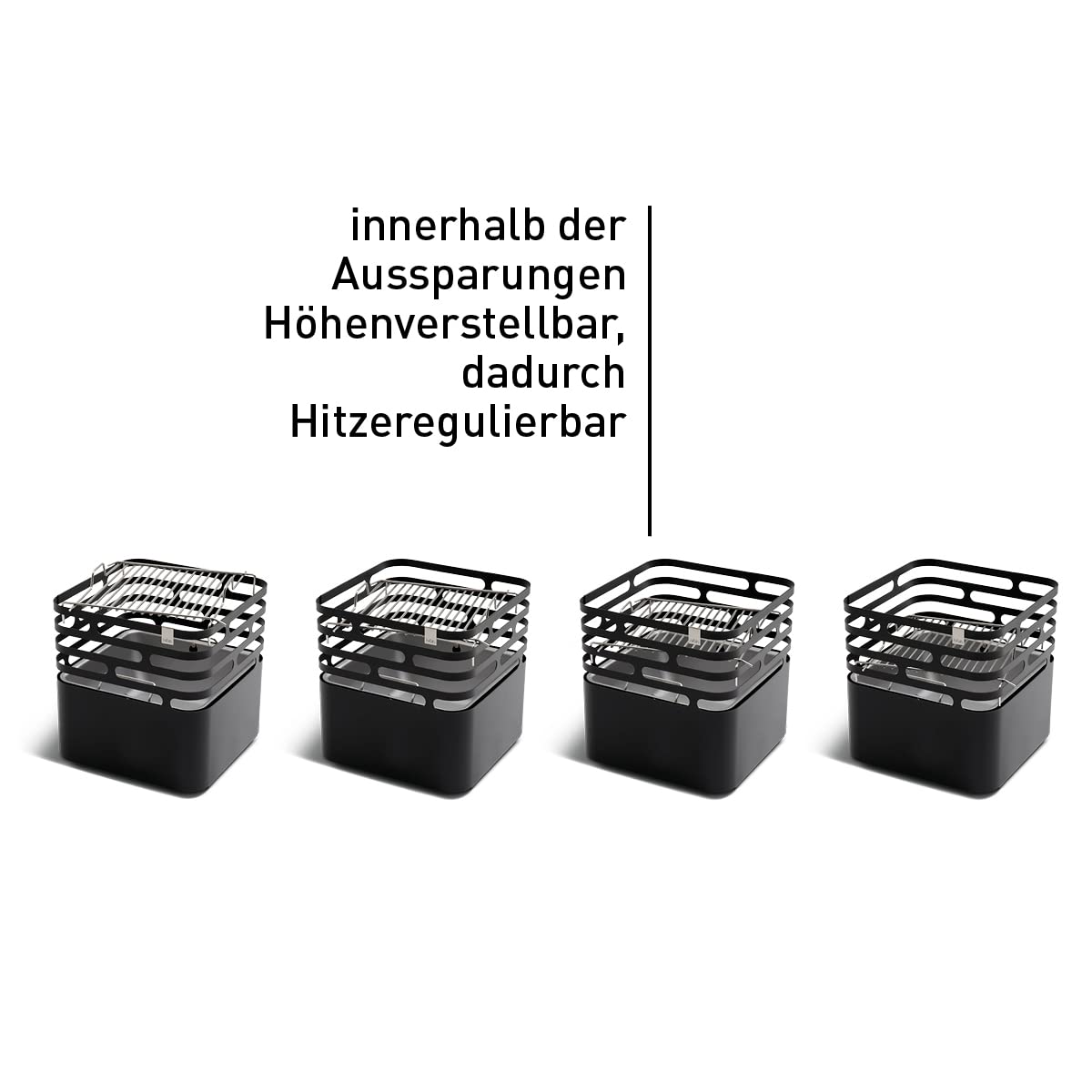 höfats - Cube ruszt do grillowania – zamienia kosz paleniskowy Cube w grill – regulacja wysokości do regulacji temperatury grillowania – stal nierdzewna – prostokątny – akcesoria do kosza
