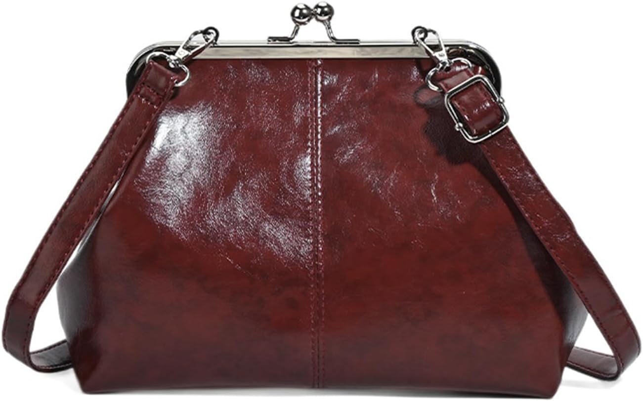 Kiss Lock Clasp Crossbody Bag for Women, PU Leather Adjustable Shoulder Bag & Evening Clutch Purse, Trendy Handbag/Tote - Image 9