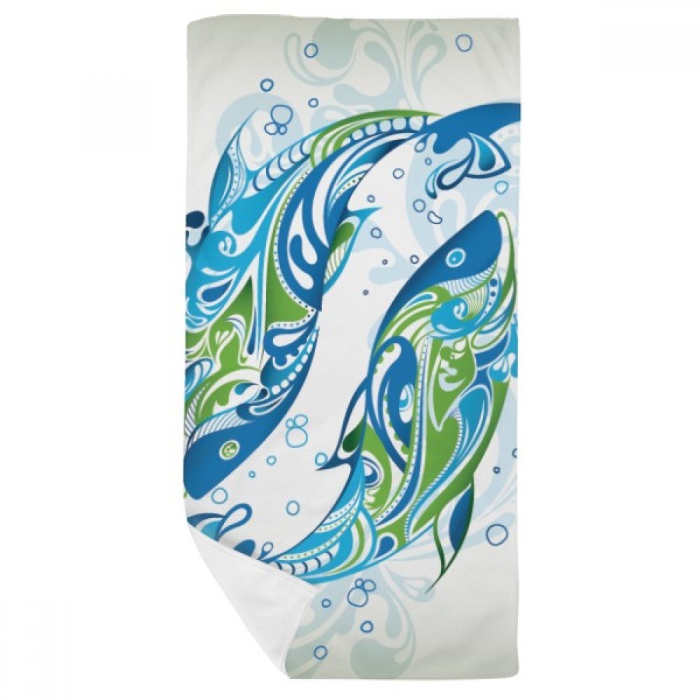 Serviette de bain doux pour peau sensible motif vagues et poissons de mer