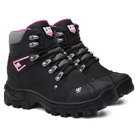 Botina Feminina Bota Coturno De Segurança Trabalho Epi Com C.a Original (PRETO/ROSA, BR, Adulto, Numérico, 36)