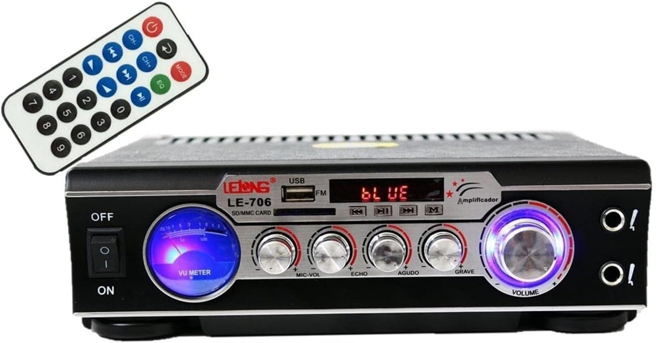 Amplificador de Som com 2 Canais Karaokê e Bluetooth, Preto, LE706