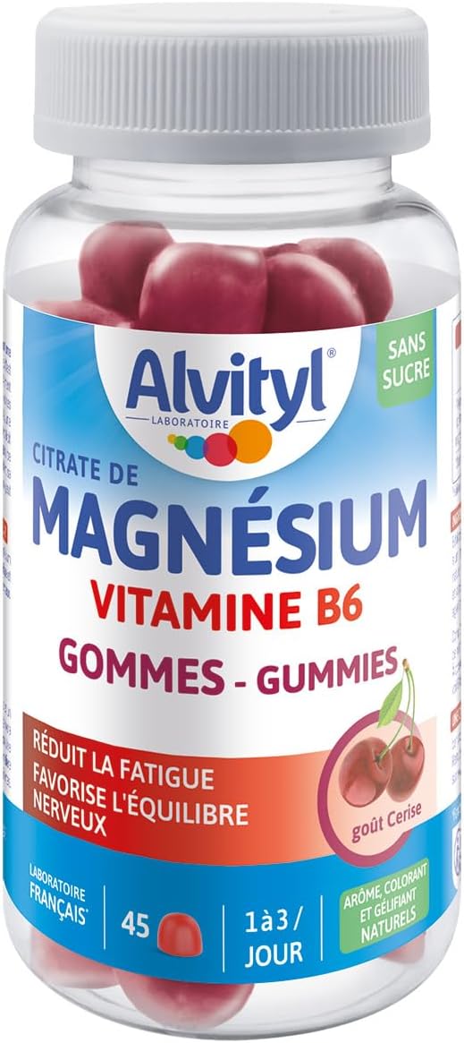 Alvityl Magnesium Gummies Cherry Flavour – Vitamin B6 – Sugar Free – Helps Reduce Fatigue – Promotes Nervous Balance – 15 to 45 Days – Ages 12 and Above