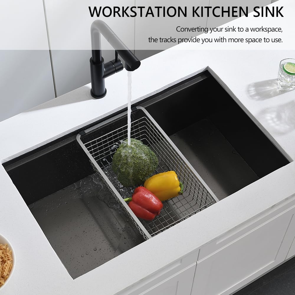 32 Black Kitchen Sink Undermount, 32 x 19 x 10 In Dorzom 16 Gauge Black Stainless Steel Kitchen Sink Workstation Single Bowl Sink with Accessories